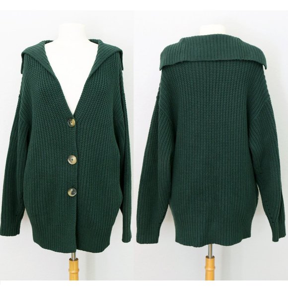 Free People Swim Too Deep Collar Longline Cardi Cardigan Hunter Green $158 XS - Picture 9 of 15